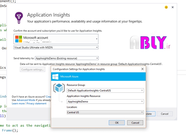 application insights from vs 2015